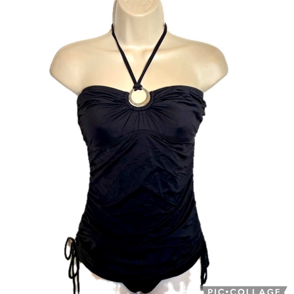 Michael Kors Black Halter One Piece Swimsuit with Silver Ring Detail Size 6!
